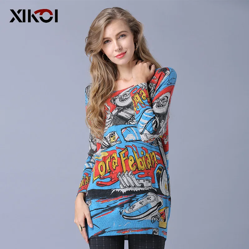 XIKOI Sweater Women Winter Europe and the United States Fashion Print Round Long Sleeve Thick Knitted Sweaters Pullovers | Женская