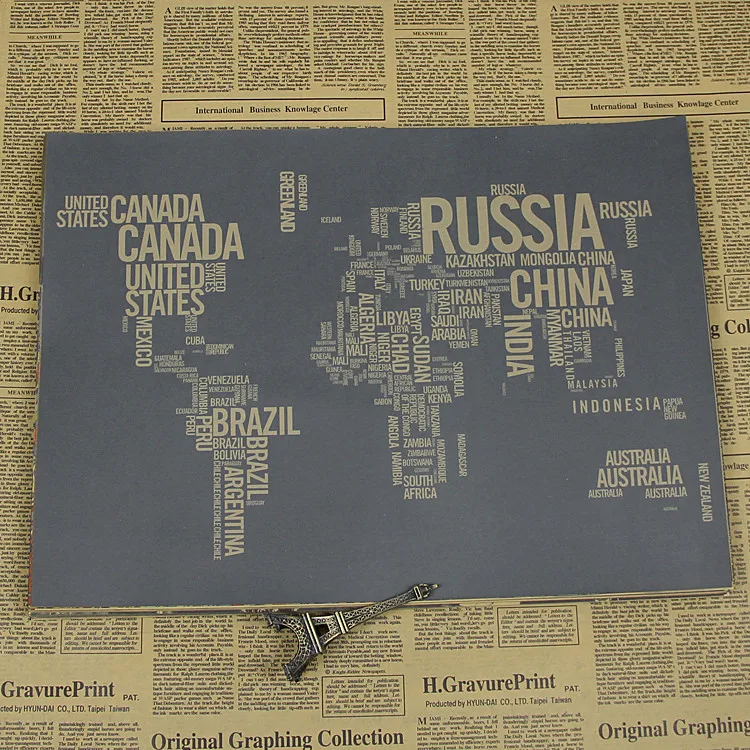 Ретро Письмо карта мира краской плакат в винтажном стиле Декор из крафт бумаги