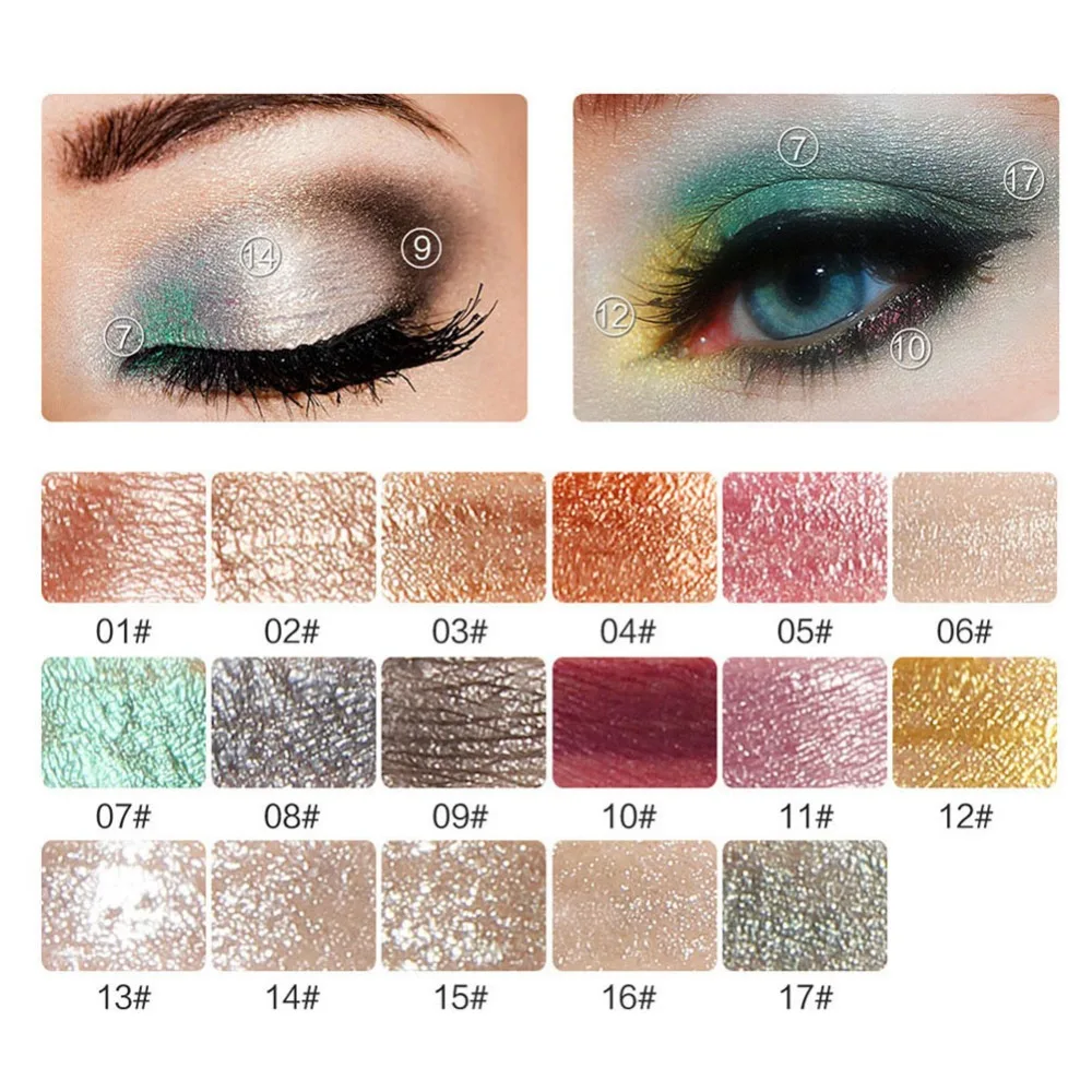 100% новый 17 цветов жидкая Shimmer Тени Make Up Водонепроницаемый блеск металлик теней