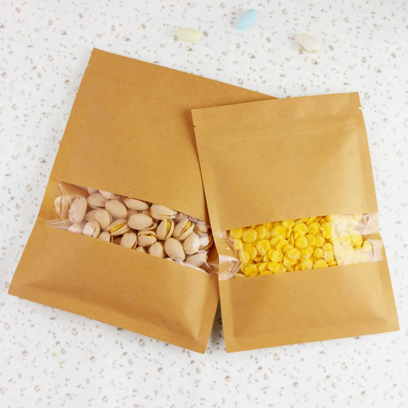 Оконные пакеты 9x14 см коричневая крафт бумага дой Пак пакет с застежкой молнией