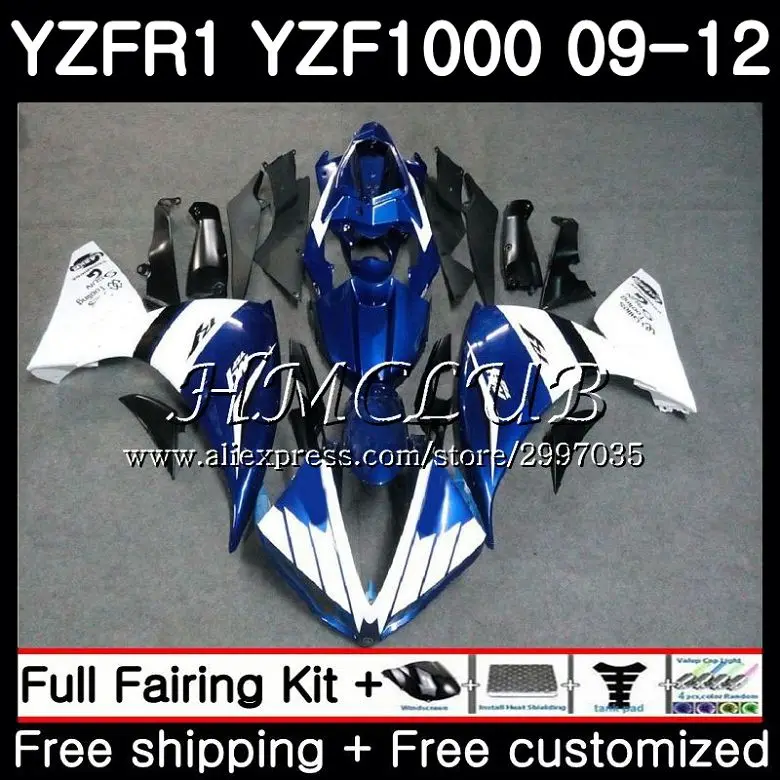 

Bodys For YAMAHA YZF-1000 Blue white YZF R1 2009 2010 2011 2012 9HC.1 YZF-R1 YZF 1000 R 1 YZF1000 YZFR1 09 10 11 12 Fairings