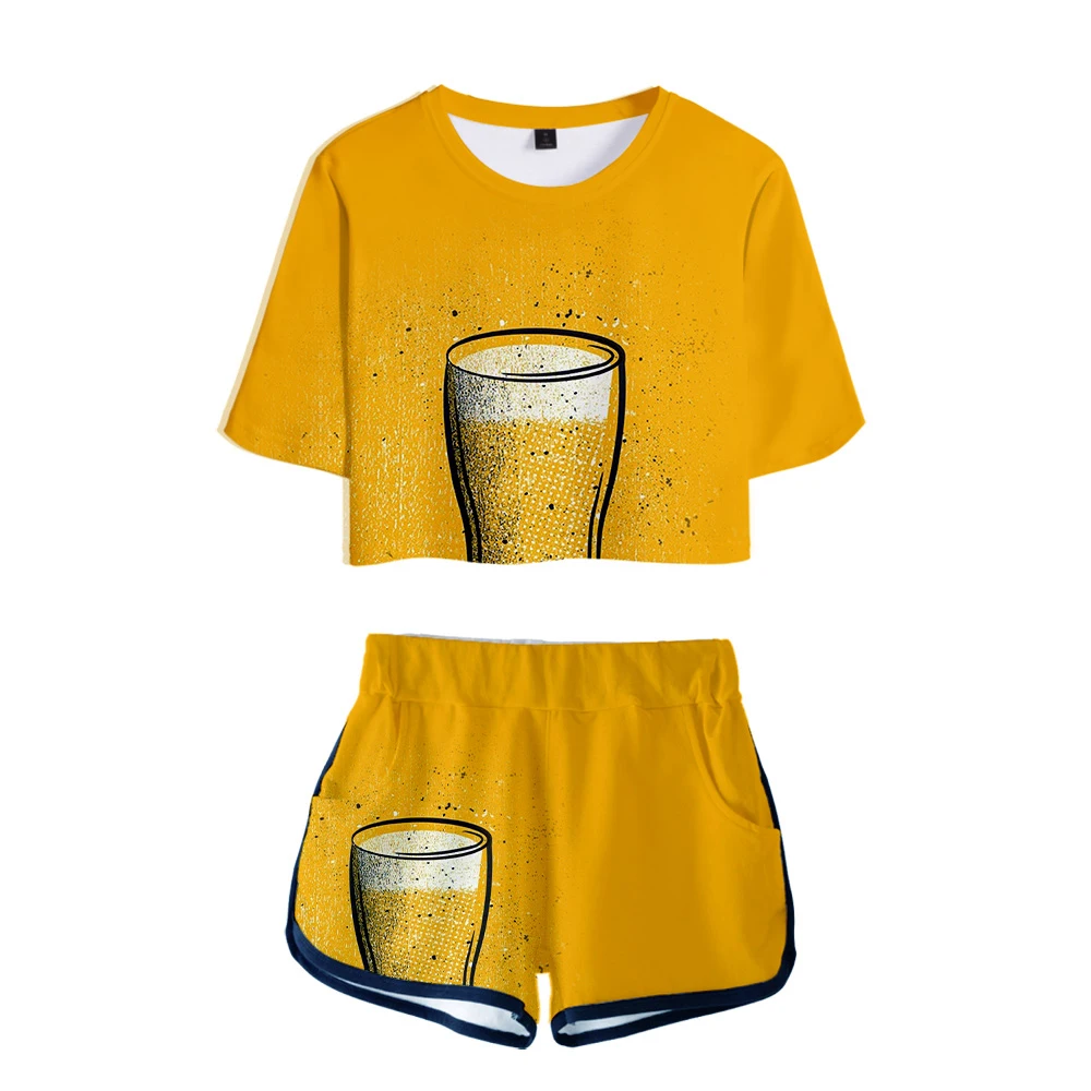 Женский комплект из двух предметов с 3D принтом повседневный летний короткий топ