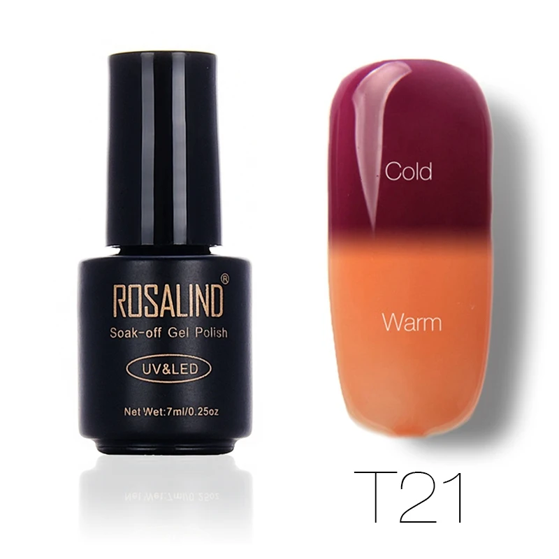 T21 ROSALIND гель 1S черный флакон 7 мл хамелеон, изменяющийся от температуры T01-30 гель лак для ногтей Дизайн ногтей УФ и светодиодный отмачивающий термо - Цвет: T21