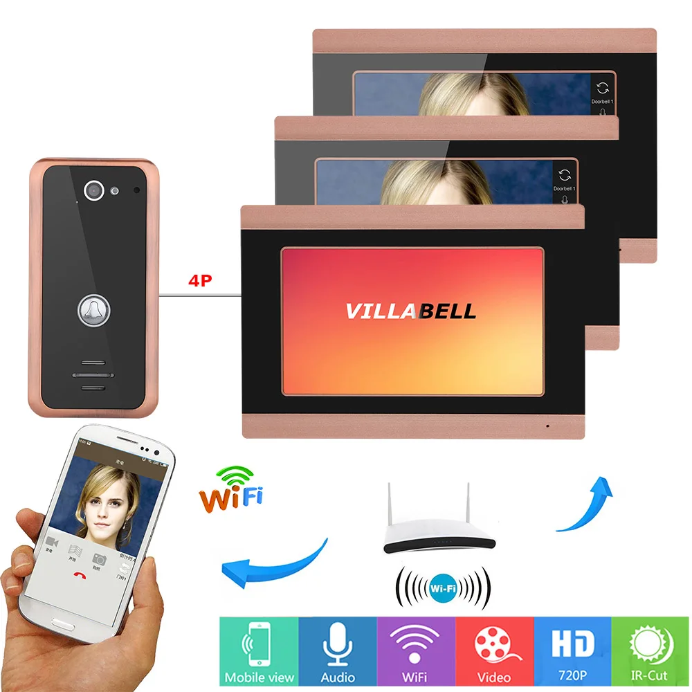 7 дюймов 3 монитора проводной Wifi видео дверной звонок Домофон система входа с 1000TVL