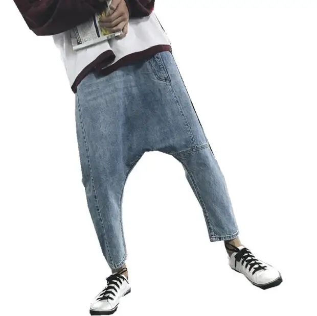 

Men's denim hip hop off pants men's big pants harem pants trend loose autumn new feet thin nine pants