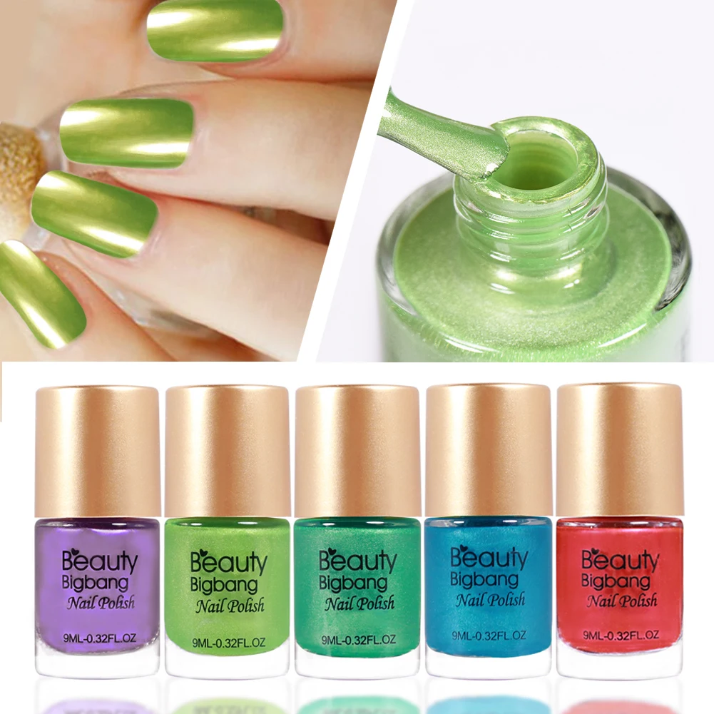 Beautybigbang 9 мл зеркальный эффект зеленый лак для ногтей металлический лак Великолепные Металлические Лаки стемпинг ногтей покрытие для дизайна ногтей