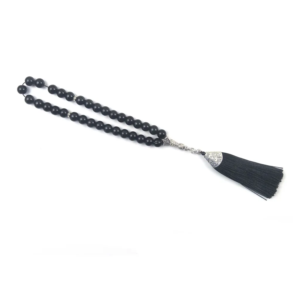 Магазин Tesbih Новый дизайн черный оникс с кисточкой tasbih мусульманские молитвенные