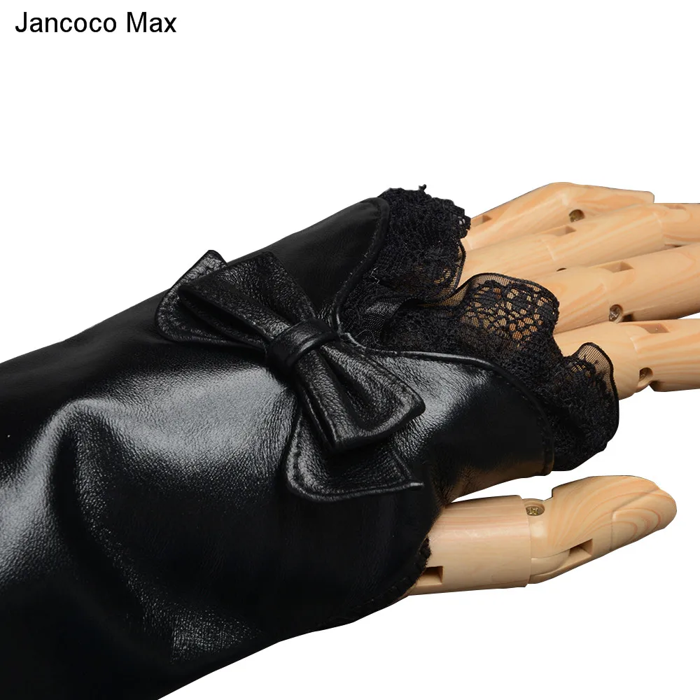 Jancoco Max натуральная кожа длинные перчатки Мода кружева нет митенки для пальцев из натуральной овечьей кожи для Для женщин S2068