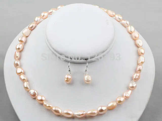 Nice 8-9mm Pink Baroque Pearl Necklace Earrings set - Jewellery | Украшения и аксессуары