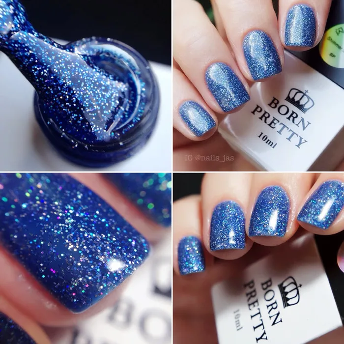 1 Бутылка 10 мл Родился Довольно Голубой Гель Лак Для Ногтей с Блестками УФ Shimmer