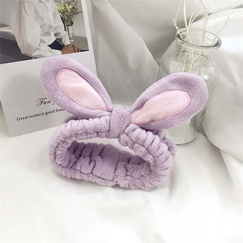 purple 1 шт., модная женская повязка для волос с заячьими ушками, эластичный головной убор, аксессуары для волос, хлопковые инструменты для макияжа - Цвет: purple