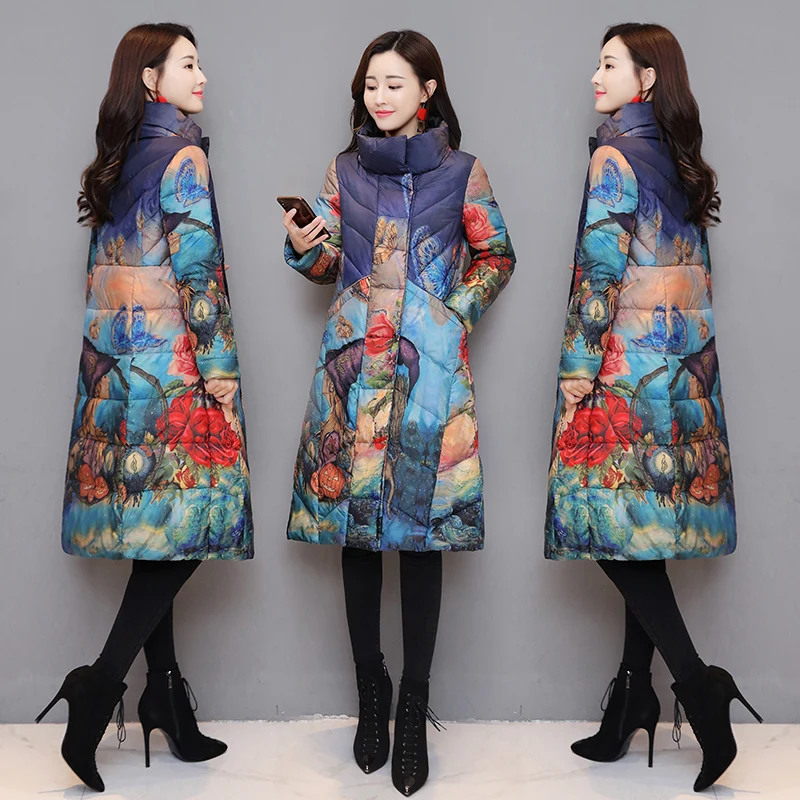 Tcyeek Winter Jacket Women White Duck Down Coat Female Long Jackets Thick Warm Parka Print clothes 5XL Clothes LWL1335 | Женская одежда