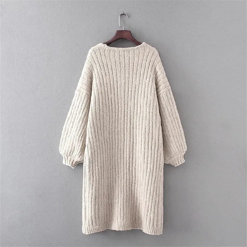 Autumn Winter Cardigan Loose Striped Jacquard Sweater 2019 Long Lantern Sleeve Knitted Tops Women Sweaters |