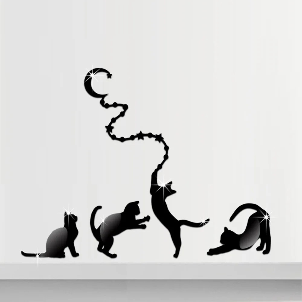 

Funlife Защита окружающей среды Четыре кошки и наклейка луна-зеркало настенные наклейки выгравированы ручная роспись настенные наклейки могу...