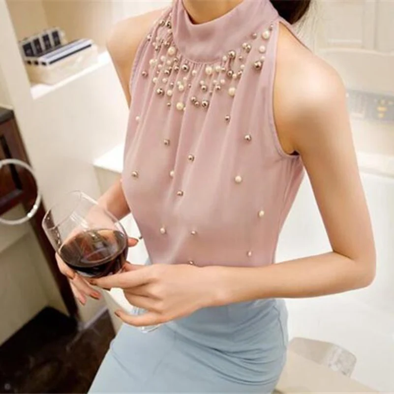 HLGO Women Korean summer sweet strapless halter neck thin fashion sexy chiffon shirt |