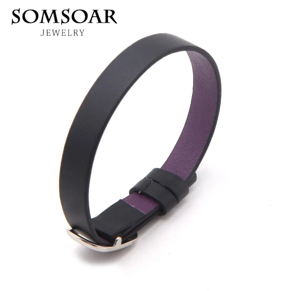 Somsoar ювелирные изделия один черный кожаный оберточный браслет подходит DIY слайд