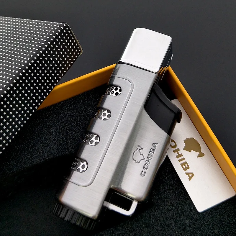 COHIBA пистолет серая газовая зажигалка с защитой от ветра Классическая кубинская многоразовая сигарета зажигалка без газового топлива