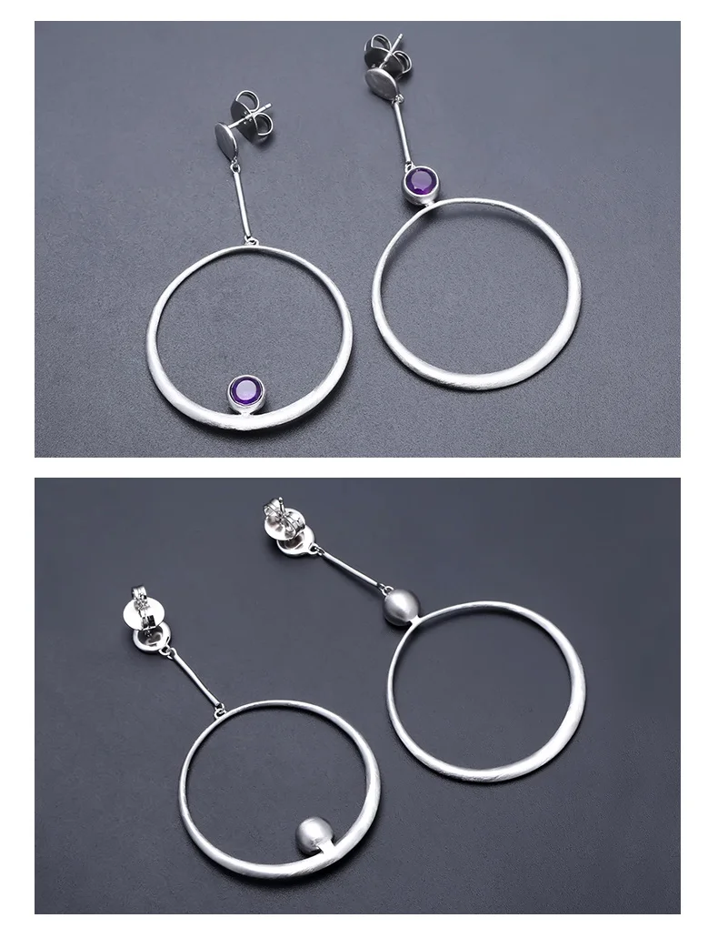 GEM'S балетная Мода Геометрическая длинная Асимметричная серьга 1.63Ct натуральный аметист круглые серьги большие висячие серьги Bijoux Brincos