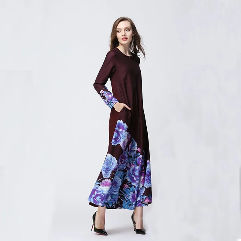 Мусульманский abaya женский шифоновый халат с длинными рукавами и цветочным