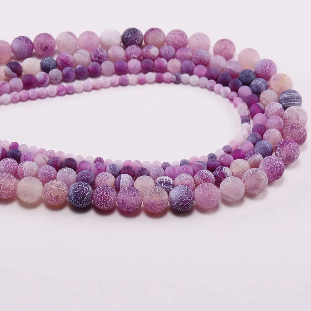 

1strand Bulk Wholesale Natural Stone Frost Crab Purple Agates Round Spacer Scrub Bead For Jewelry Making DIY Necklaces Bracelets