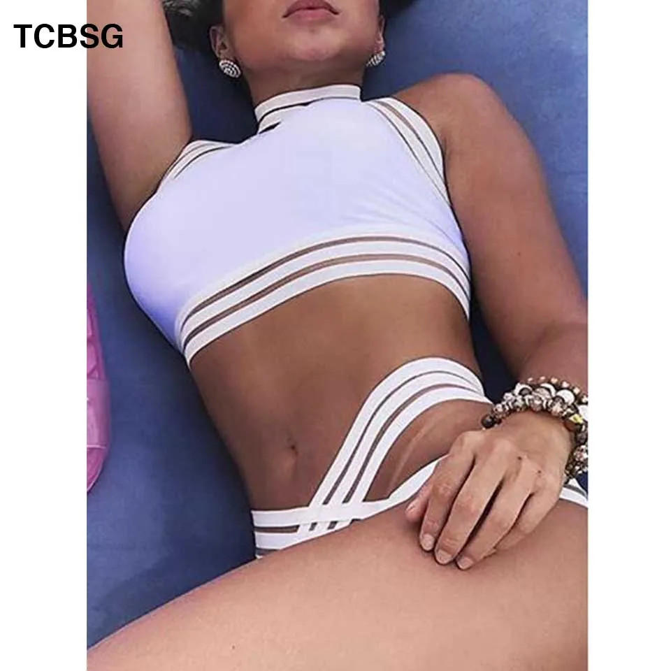Новинка 2019 пикантный женский купальник TCBSG белый бандажный бикини комплект с