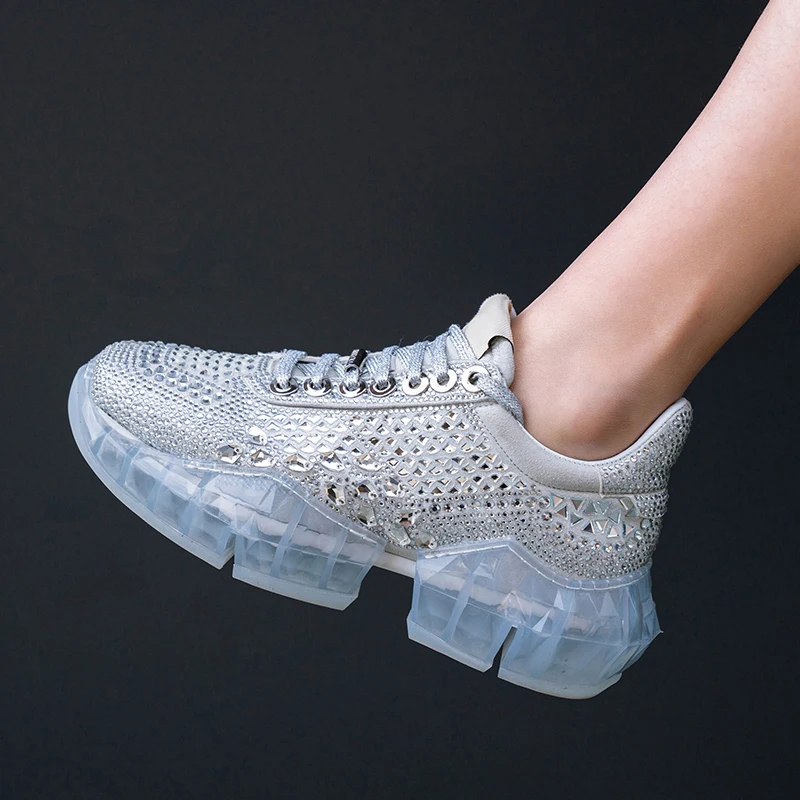 

WETKISS Crystal Flats Women Round Toe Lace Up Footwear Clunky Shoes Female Fashion Casual Sneakers Shoes Woman 2019 Spring New