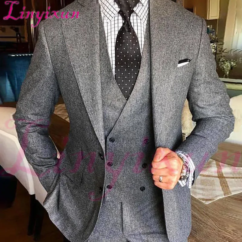 Linyixun 2021 серый мужской костюм для свадьбы Блейзер Классическая куртка на заказ