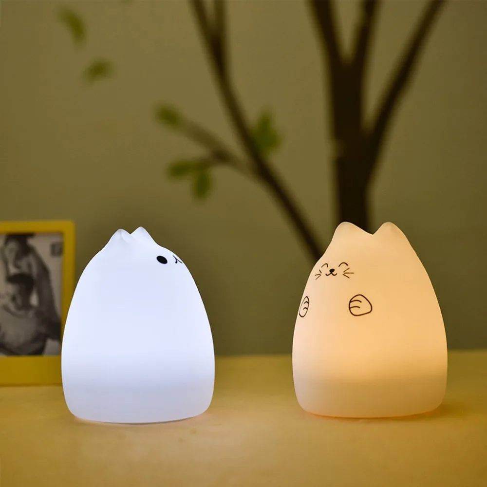 Милый котенок кошка USB светодиодный ночной Светильник силиконовые мультфильм Цвет Изменение Дистанционное Управление Светодиодный Настольные лампы для детей Украшения в спальню