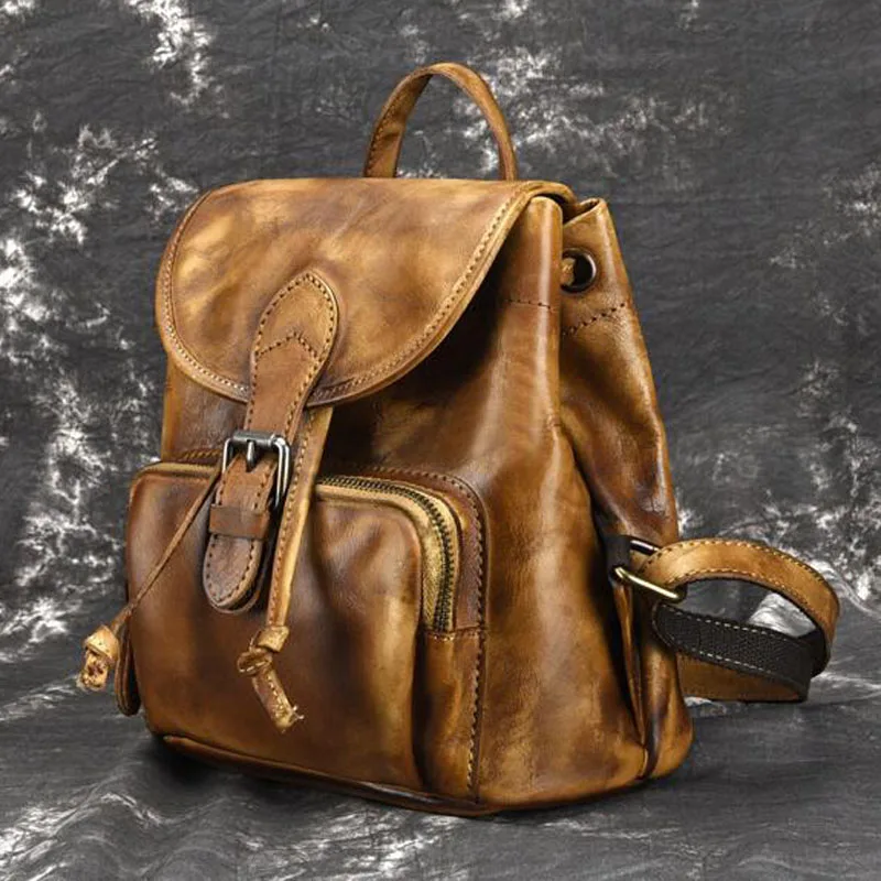 

High Quality New Natural Skin School Rucksack Women Genuine Leather Backpack Girls Daypack Casual Retro Travel Leather Knapsack