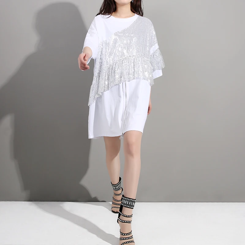 Женское платье футболка с круглым вырезом черное большого размера рукавами три