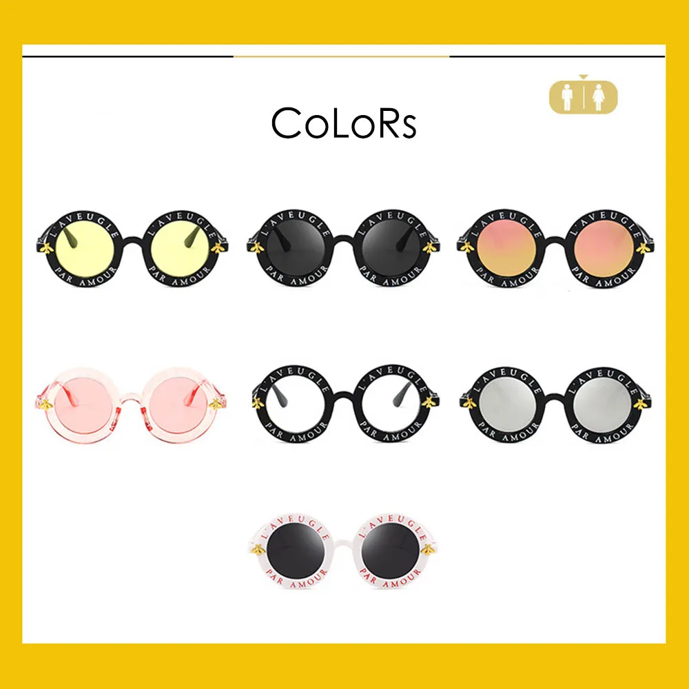Fashion Unisex Round Retro Sunglasses Ladies Glasses Circle Classic Honey Letter Design Logo Men Dark Driving | Аксессуары для