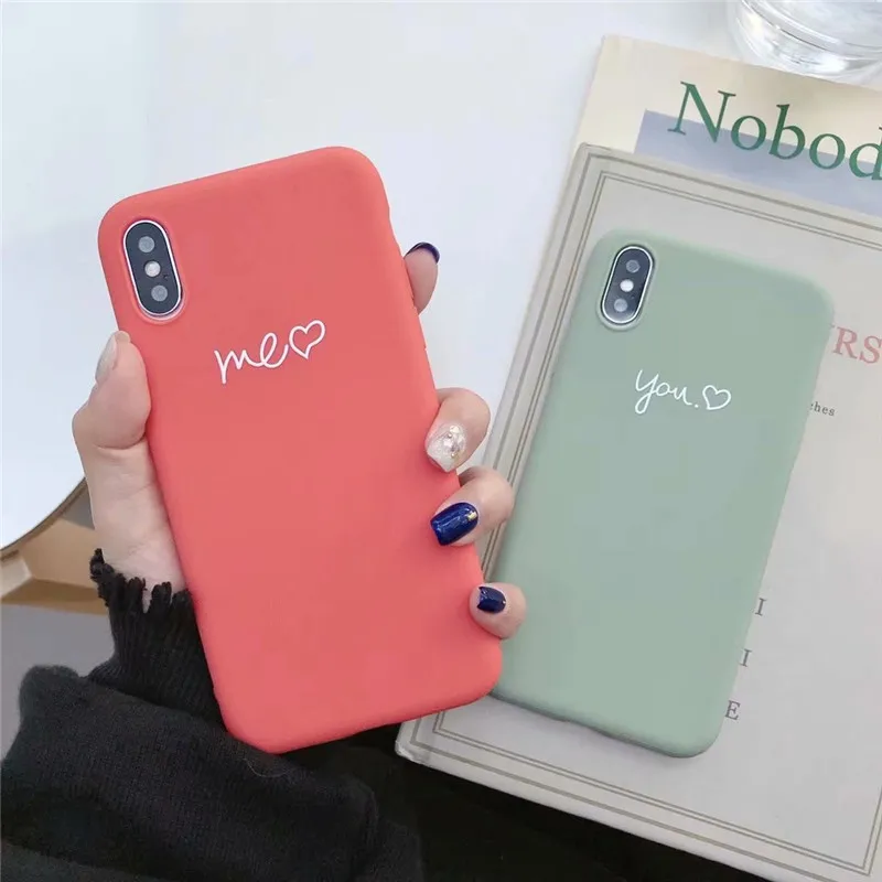 Green Orange Heart Letters Couple Cover Phone Cases For iPhone 8 7 6 6s Plus Soft Silicone Case X XS MAX XR Fundas |