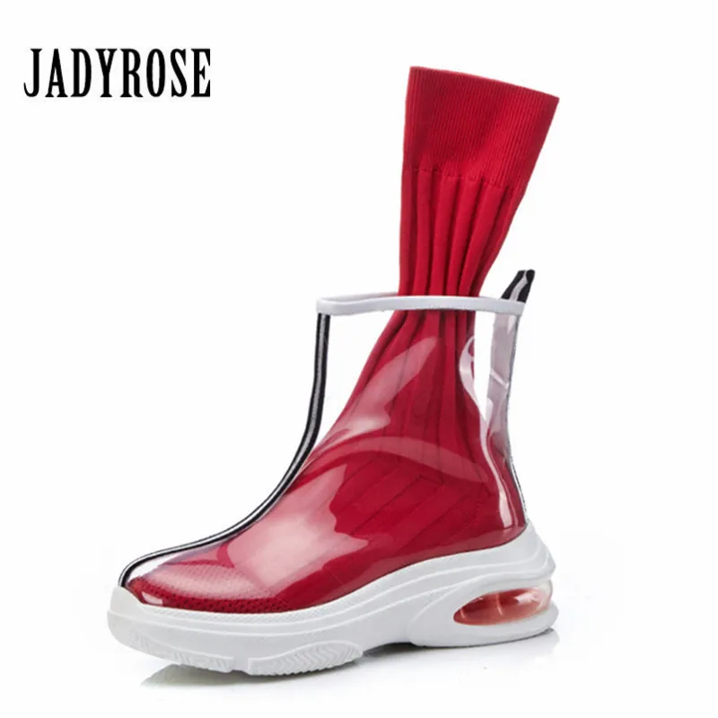 Jady Rose/Модные прозрачные ПВХ ботильоны с носками женские криперы на платформе повседневная обувь на плоской подошве женские сапоги для верховой езды F