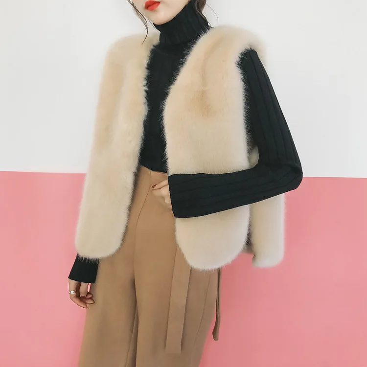 Free shipping New Korean style autumn winter faux mink fur sleeveless short section vest jacket outerwear for women | Женская одежда