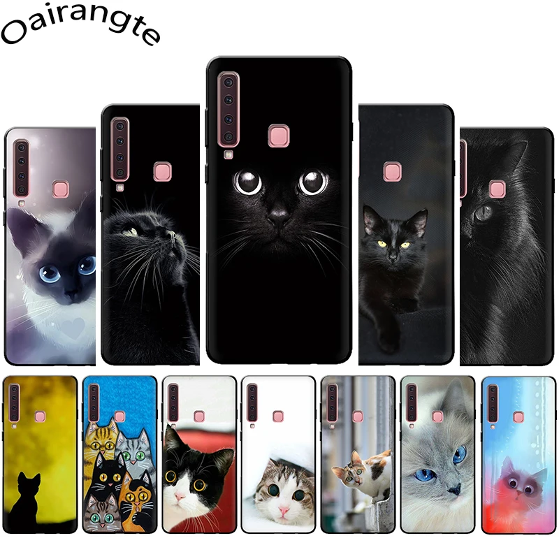 Мягкий силиконовый чехол с черными кошачьими глазами для Samsung A3 A5 A6 Plus A7 A8 A9 A10s 20s 30s