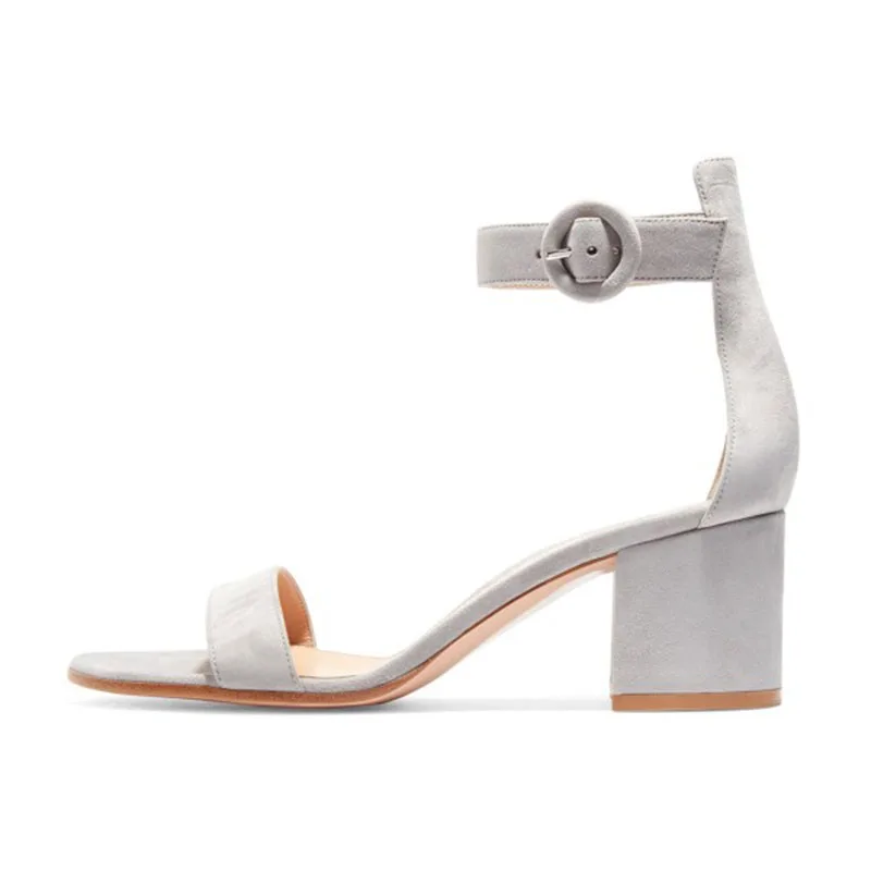 

Grey Suede Open Toe Square Heels Buckle Ankle Strap Chunky Heel Sandals Summer Casual Fashion Woman Shoes 2019 Size 4-16 FSJ