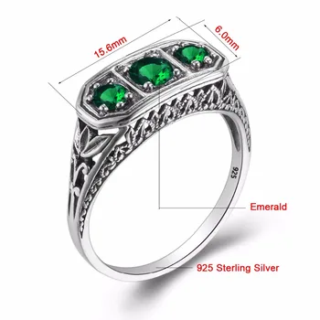 Pure Sterling Silver Finger Rings With Green Stone - Luxury Vintage Charms Engagement Jewelry 6