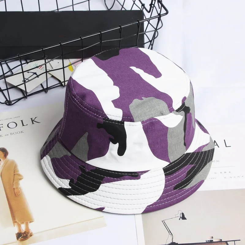 Purple Хлопок, камуфляжный принт, Панама, рыбацкая шляпа, шляпа от солнца, шапки для мужчин и женщин, 469 - Цвет: Purple