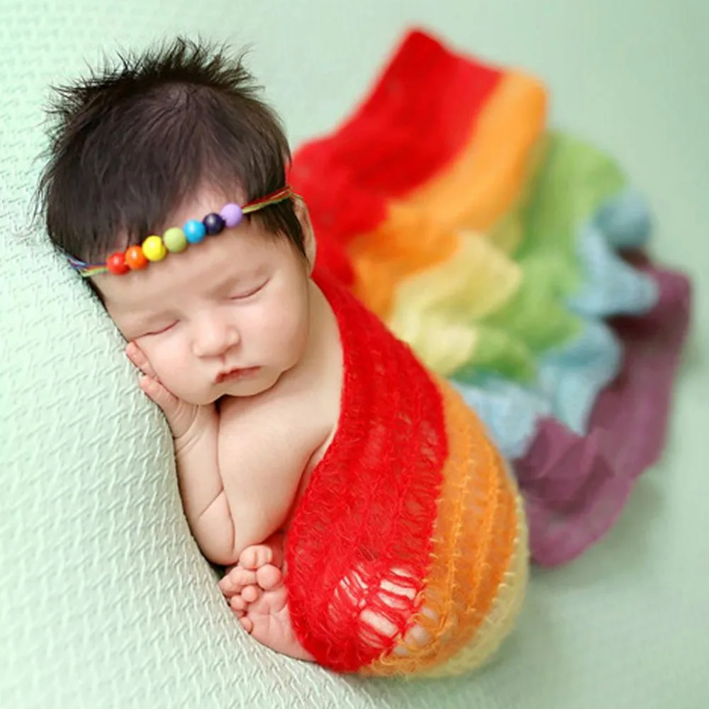 

Прибл. 40x80 см Радуга Красочные стрейч вязать обертывание прекрасный ребенок Фотография реквизит одеяло мохеровый материал ребенка фото обе...