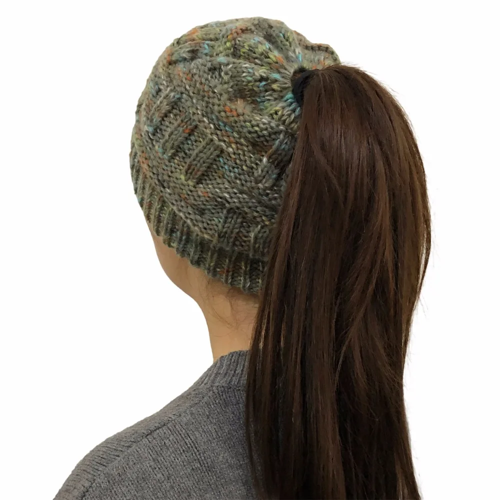 Fashion Ponytail Beanie Women Winter Hats Crochet Knitted Bamboo Ski Cap Skullies Beanies Warm Caps Female Stylish Hat Ladies