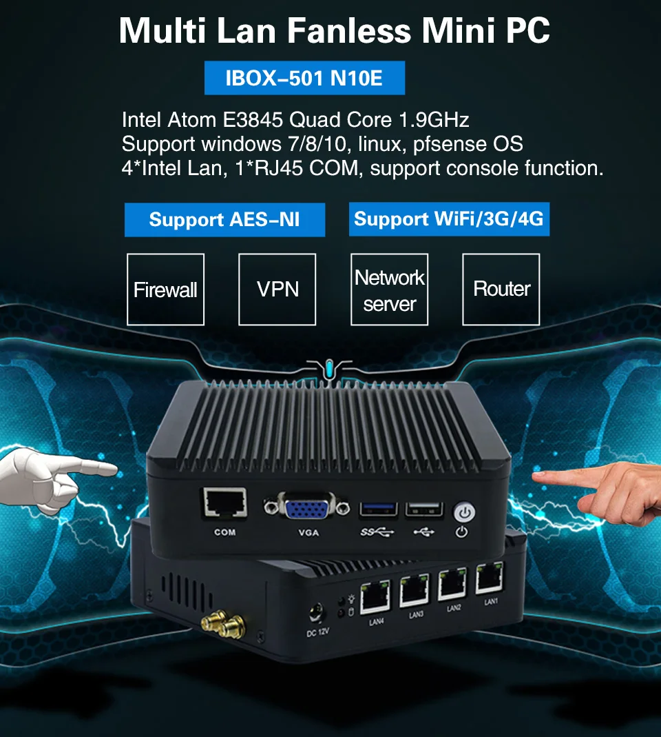 Minisys 4 Lan pfsense minipc Intel atom E3845 четырехъядерный мини itx материнская плата linux брандмауэр компьютер хост машина Поддержка AES-NI