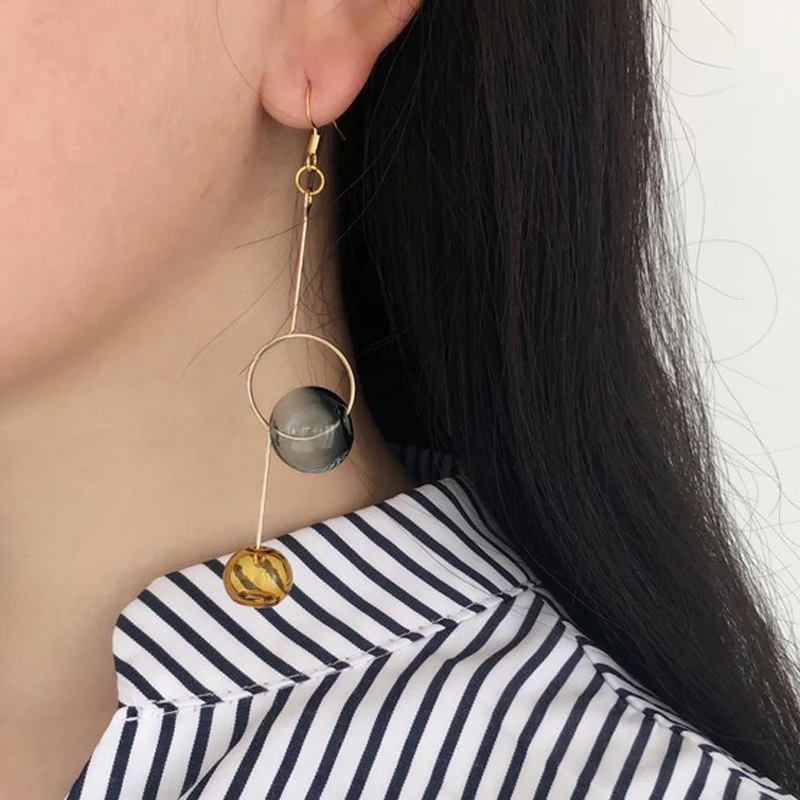 Cos Store длинные висячие серьги ручной работы со стеклянными шариками для женщин оригинальные цветные Асимметричные корейские серьги с пузырьками для женщин