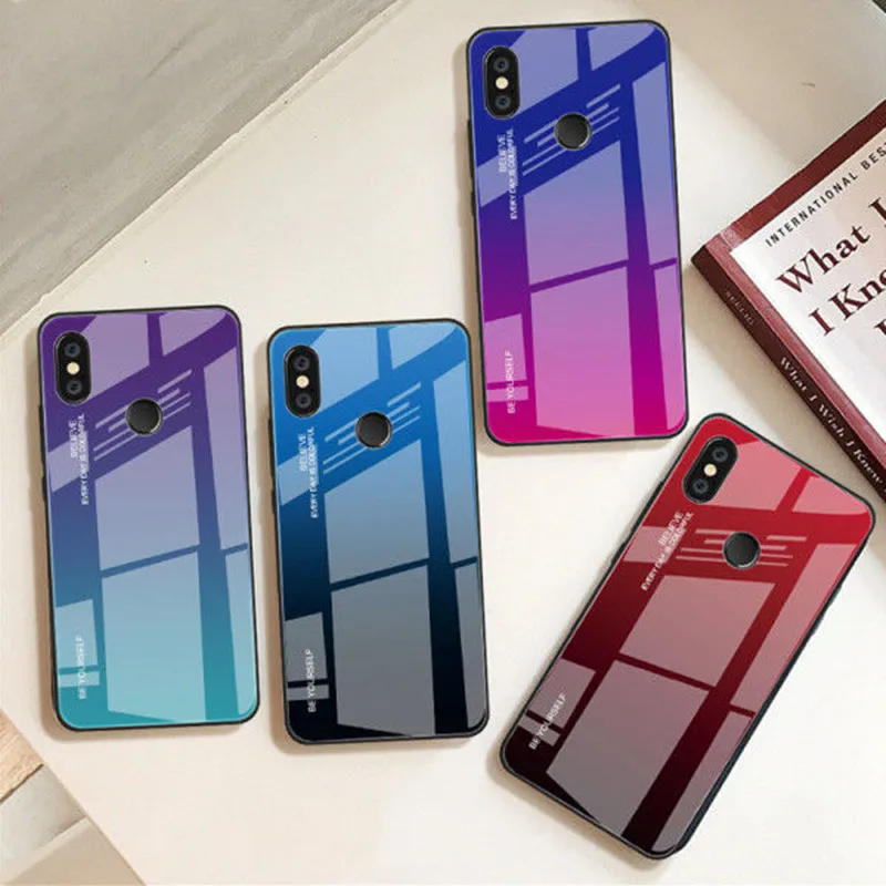 Градиентный чехол из закаленного стекла для Xiaomi Redmi Note 7 5 6 Pro Pocophone F1 Mi8 Mi A2 Lite 6X 5X A1 Mi9 SE, защитный чехол