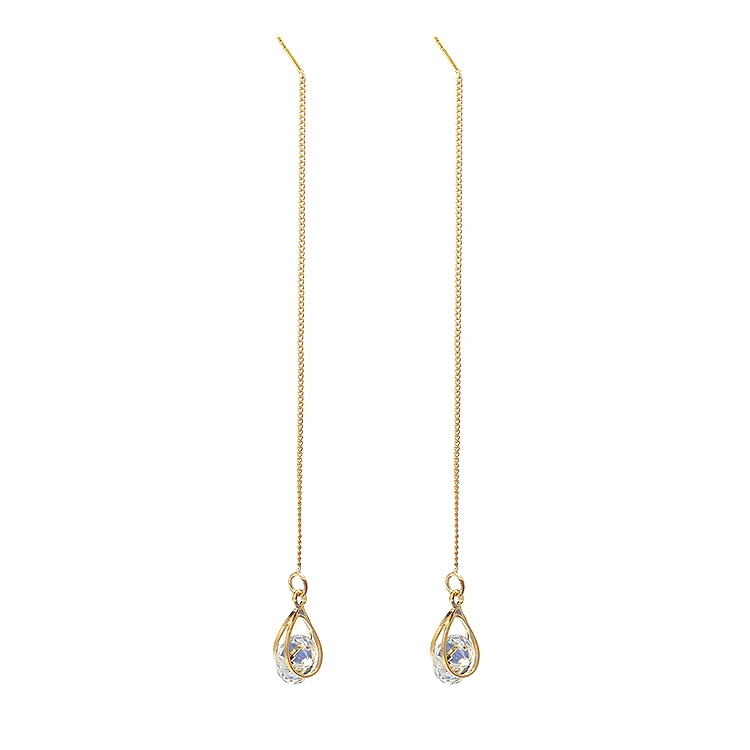 

018 Fashion Silver Color Chain Zircon Tassel Drop Asymmetric Earrings Ear Wire Long Line Hot Jewelry Crystal Charming Earrings
