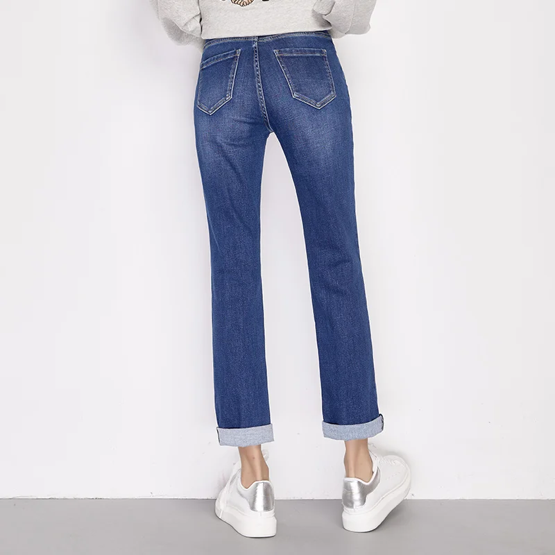 LEIJIJEANS 2019 Весна и лето новые приталенные узкие длинные прямые джинсы с цветочной