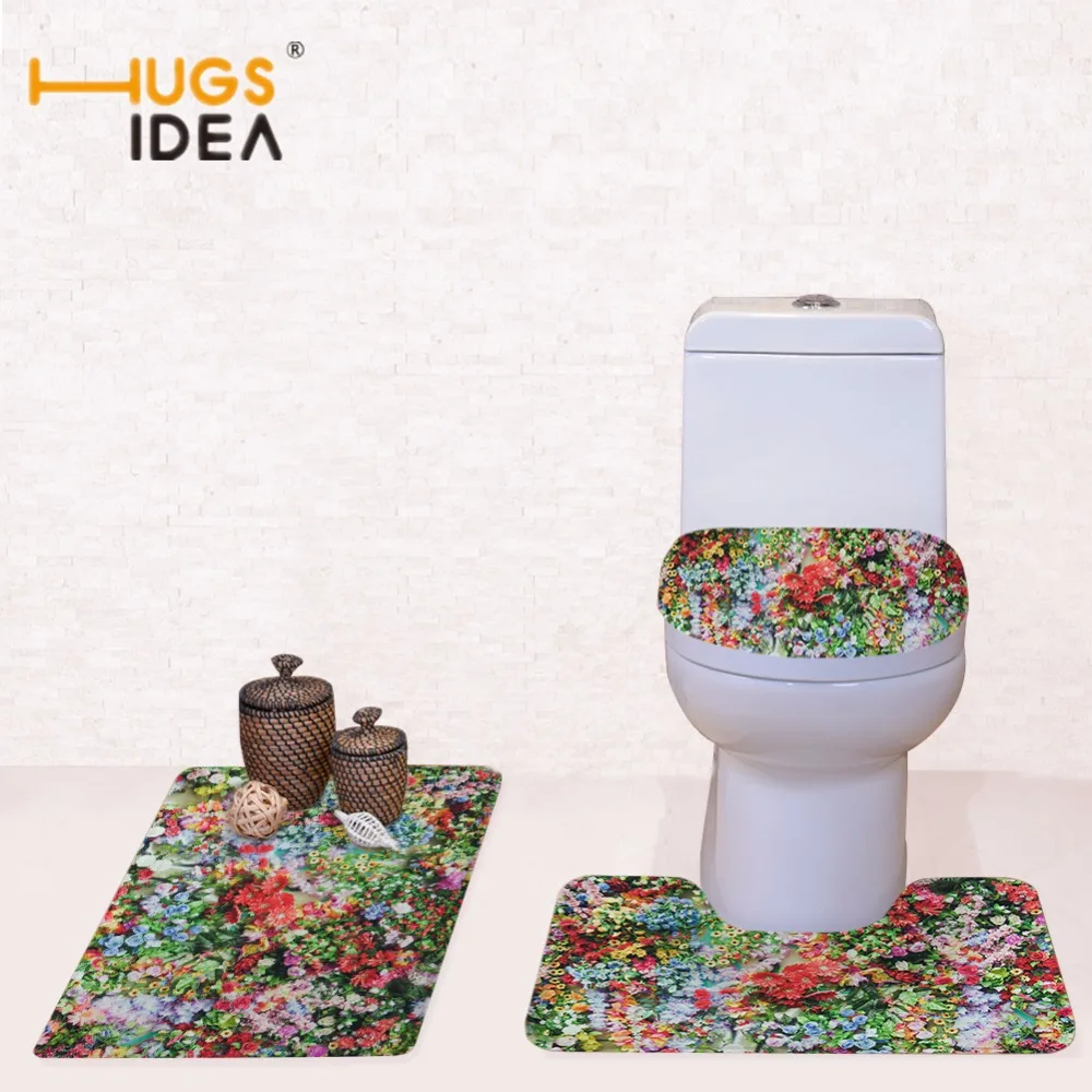 Набор розовых цветочных ковриков для ванной HUGSIDEA цветочные хризантемы 3 шт.