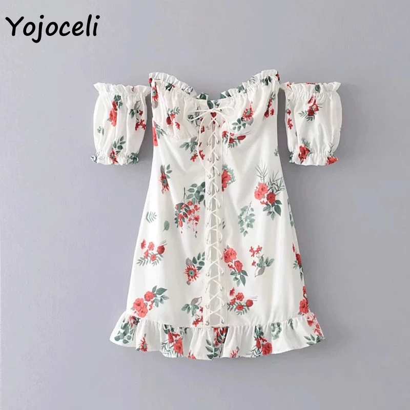 Yojoceli шикарное платье с цветочным принтом для женщин открытыми плечами 2019 летнее