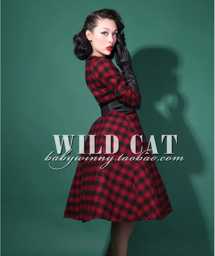 Классическое красное платье в стиле ретро с длинными рукавами | Женская одежда