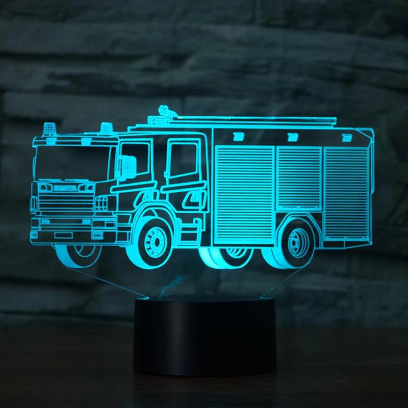 Пожарная машина Acrlic светодиодный 3D светильник USB Сенсорная Кнопка настольная