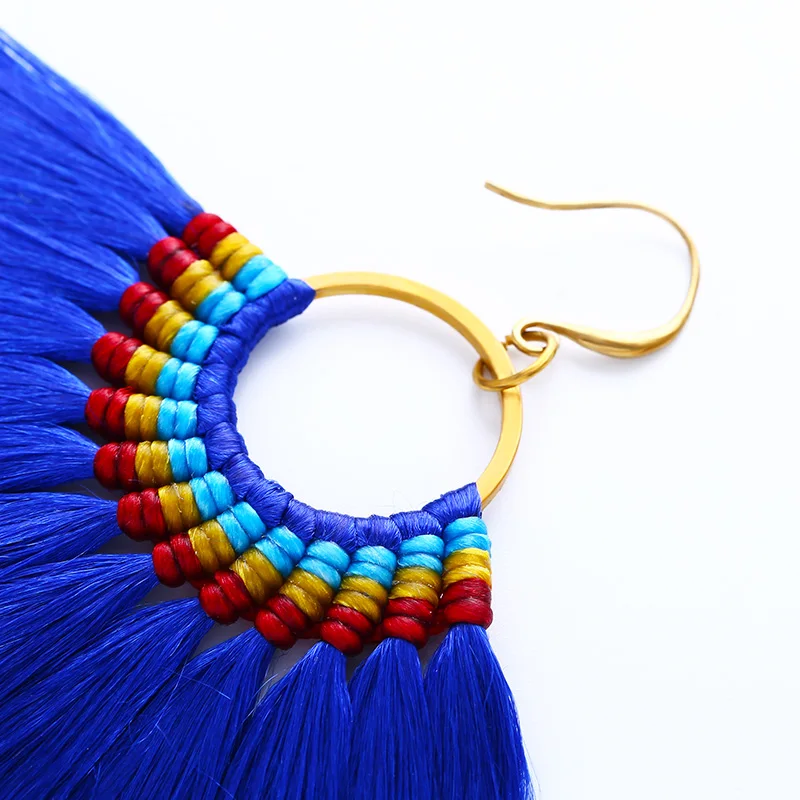 Флола 13 цветов сережки с кисточками Boho большой вентилятор синий бахрома серьги женские oorbellen модные ювелирные изделия пендиентс fecos ersk37